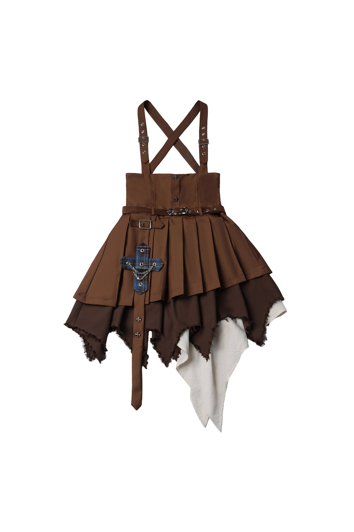 Retro Plaid Off-Shoulder Shirt and Suspender Skirt Set-Up