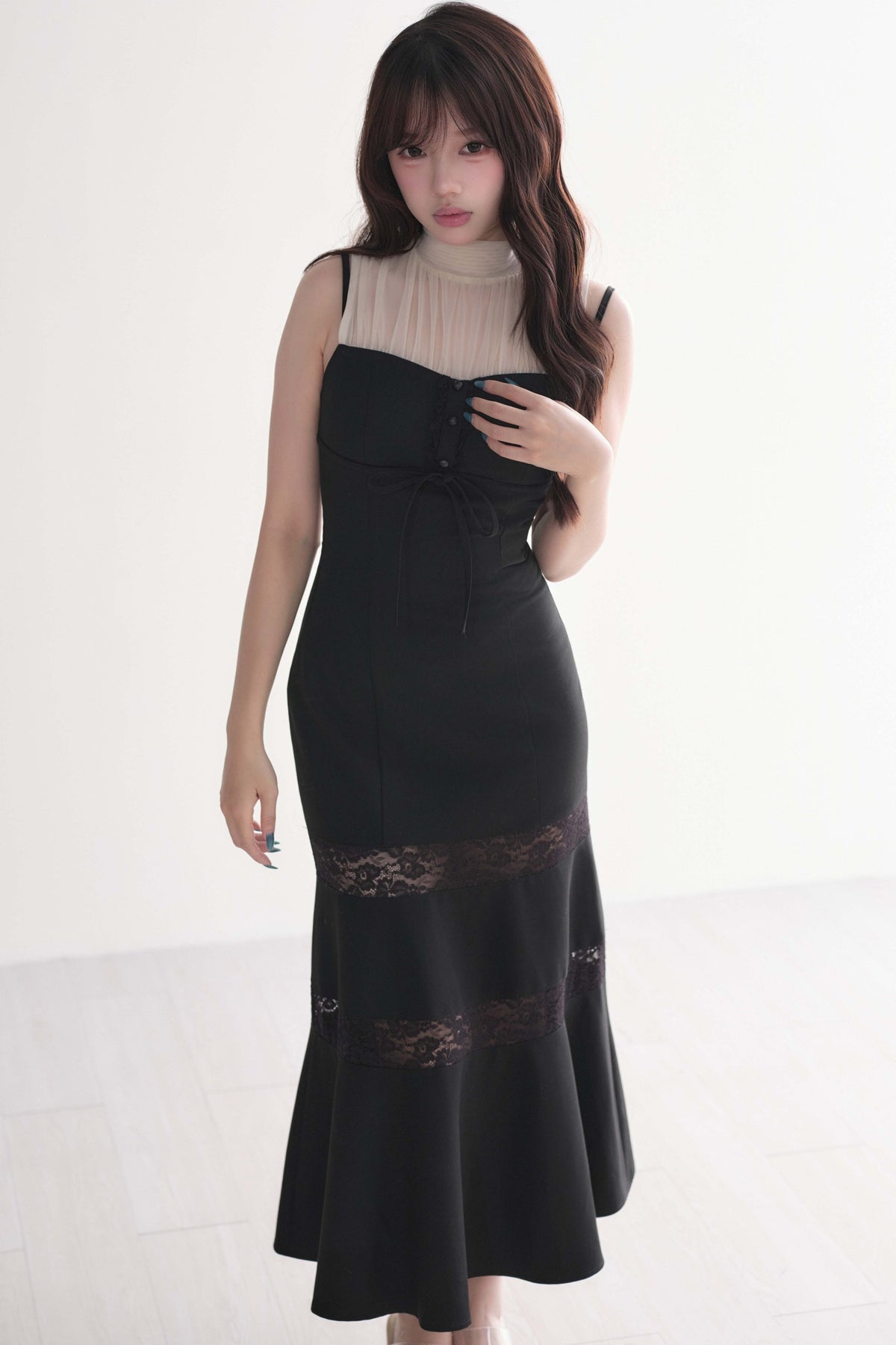 Lace Patchwork Sleeveless Mermaid Long Dress