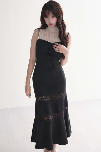 Lace Patchwork Sleeveless Mermaid Long Dress