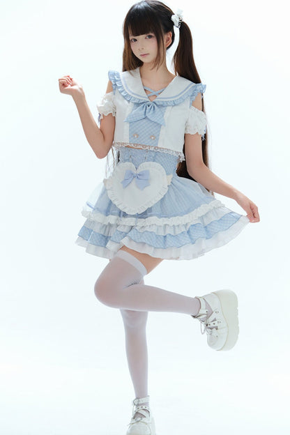 Aqua Off-Shoulder Top and Cake Skirt Set-Up