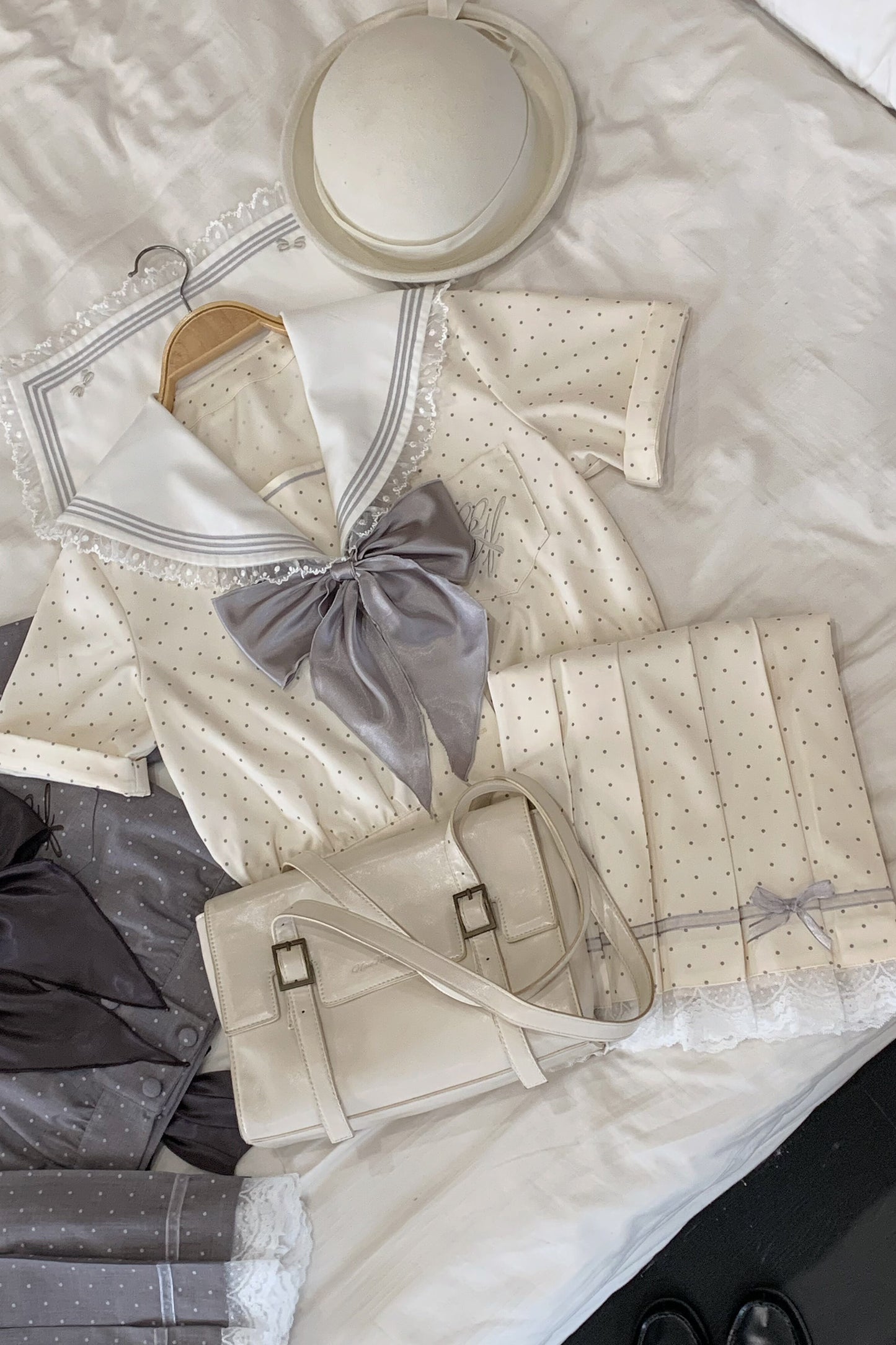 Cream Yellow Dot Sailor Uniform Outfit