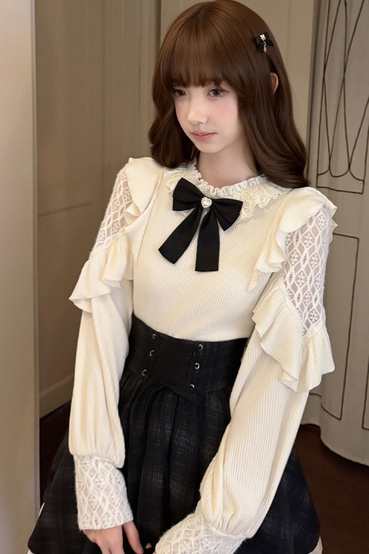 Long-Sleeved Knit Top and Skirt Set