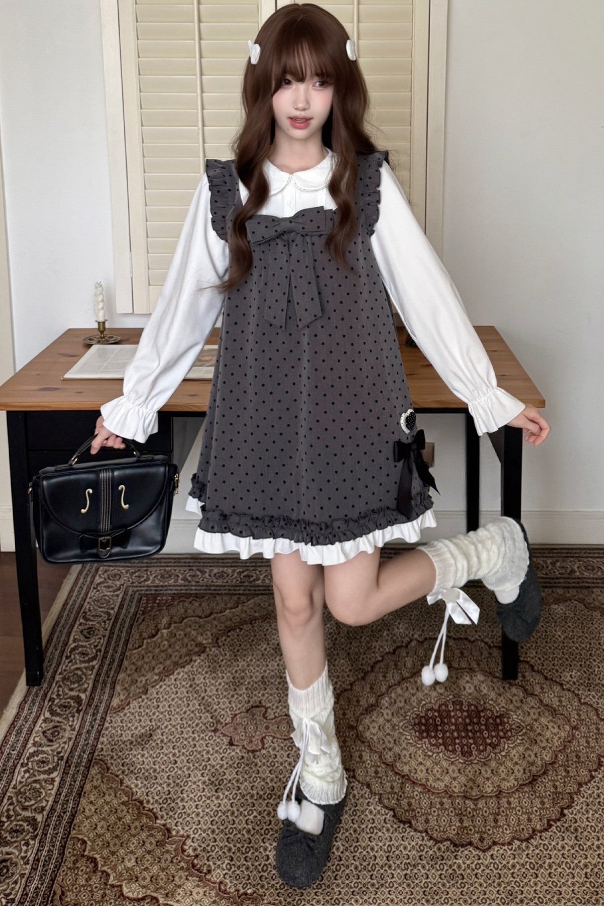 Layered-Look Polka Dot Dress