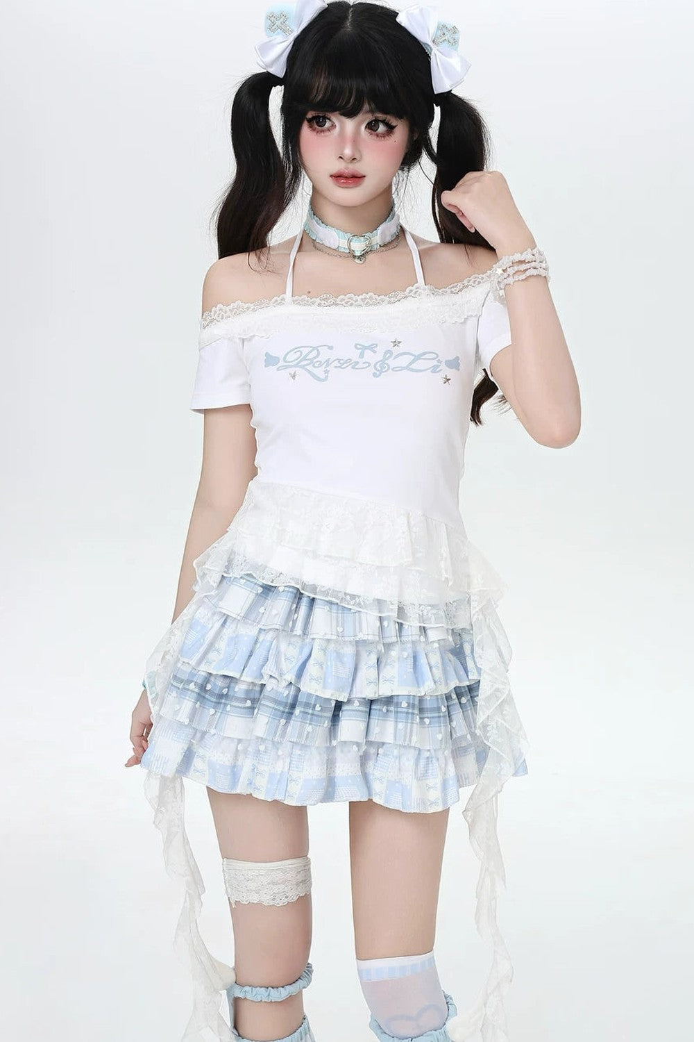 Lace Ribbon One-Shoulder Top
