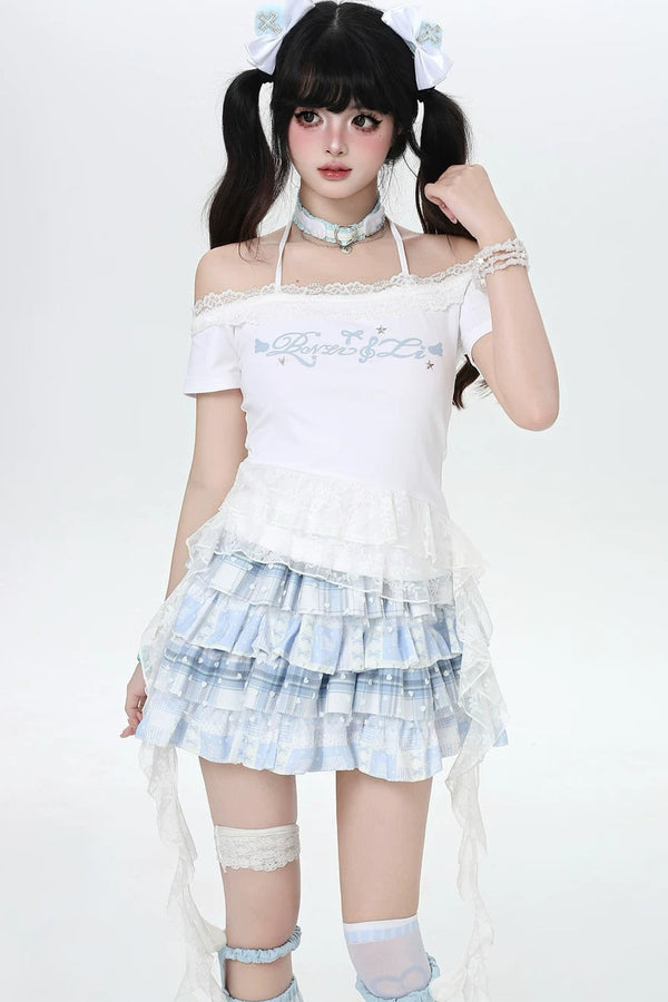 Lace Ribbon One-Shoulder Top