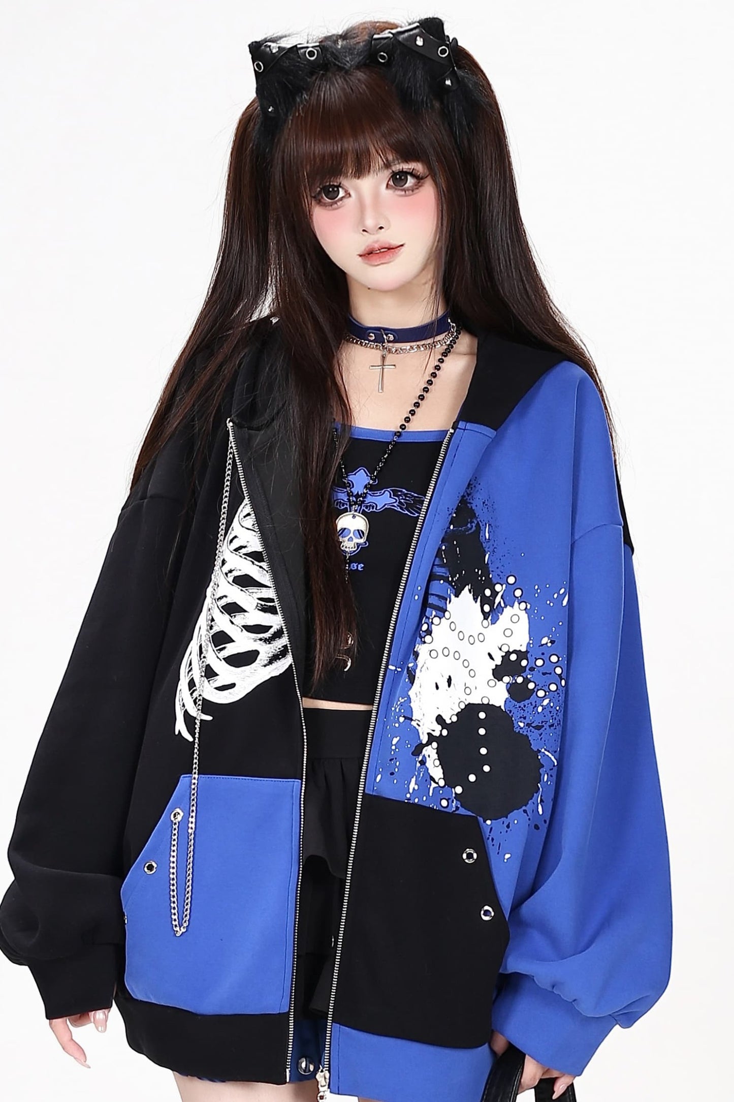 Subkultur-Punk-Kapuzenjacke mit Farbblock-Design