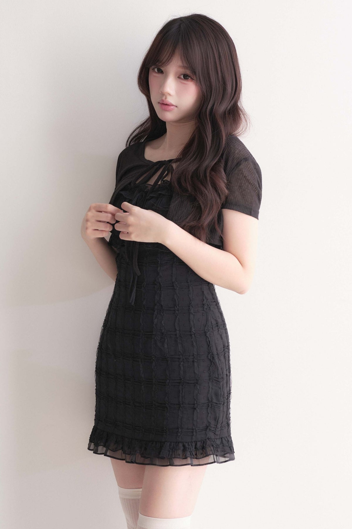 Elegant Ribbon Cardigan & Lace Dress Set