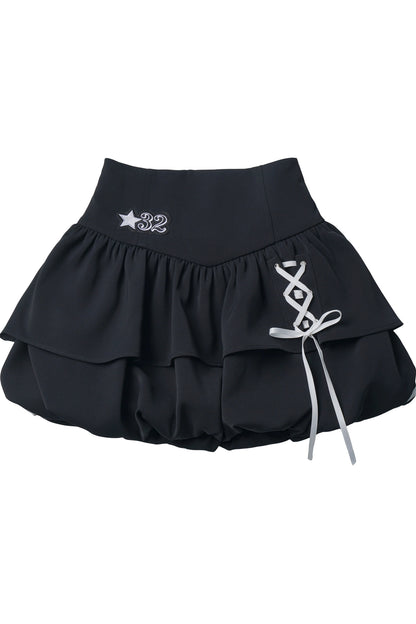 Off-Shoulder Layered Star Graphic Top & Bubble Skirt Set-Up