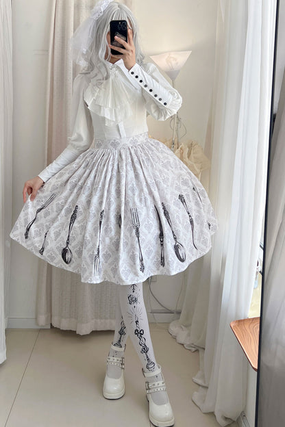 Silver Tableware Print Half-Length Skirt