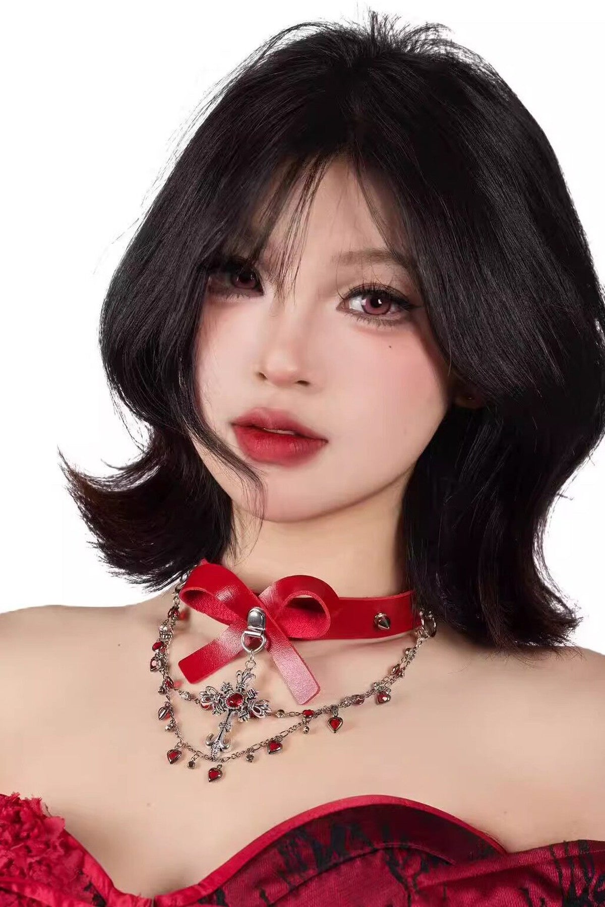 Red Gothic Multi-Layered Bow Choker
