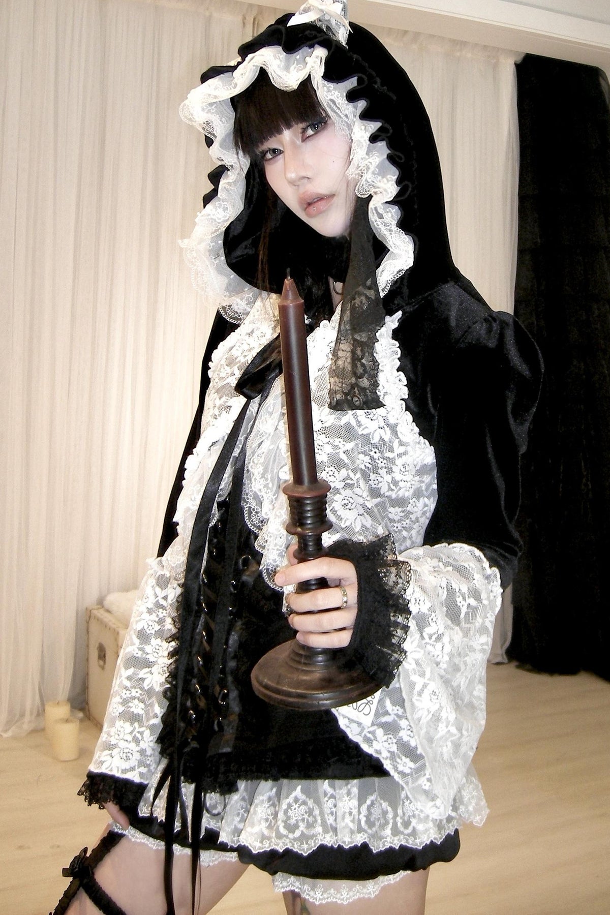 Black White Purple Lace Knit Cardigan