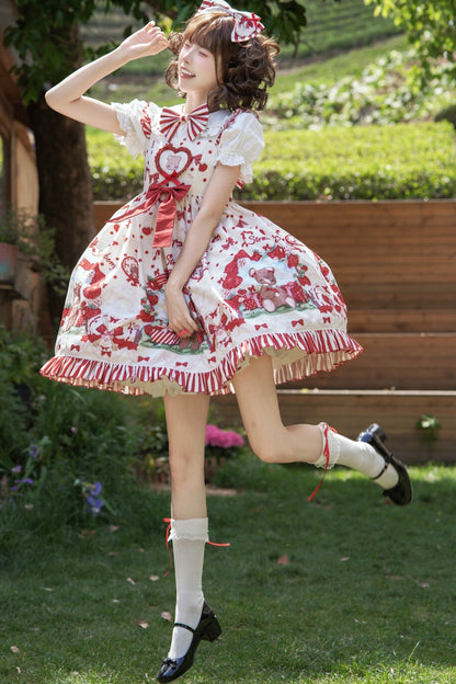 Strawberry Gift Box Lolita Print Suspender Dress Set-Up