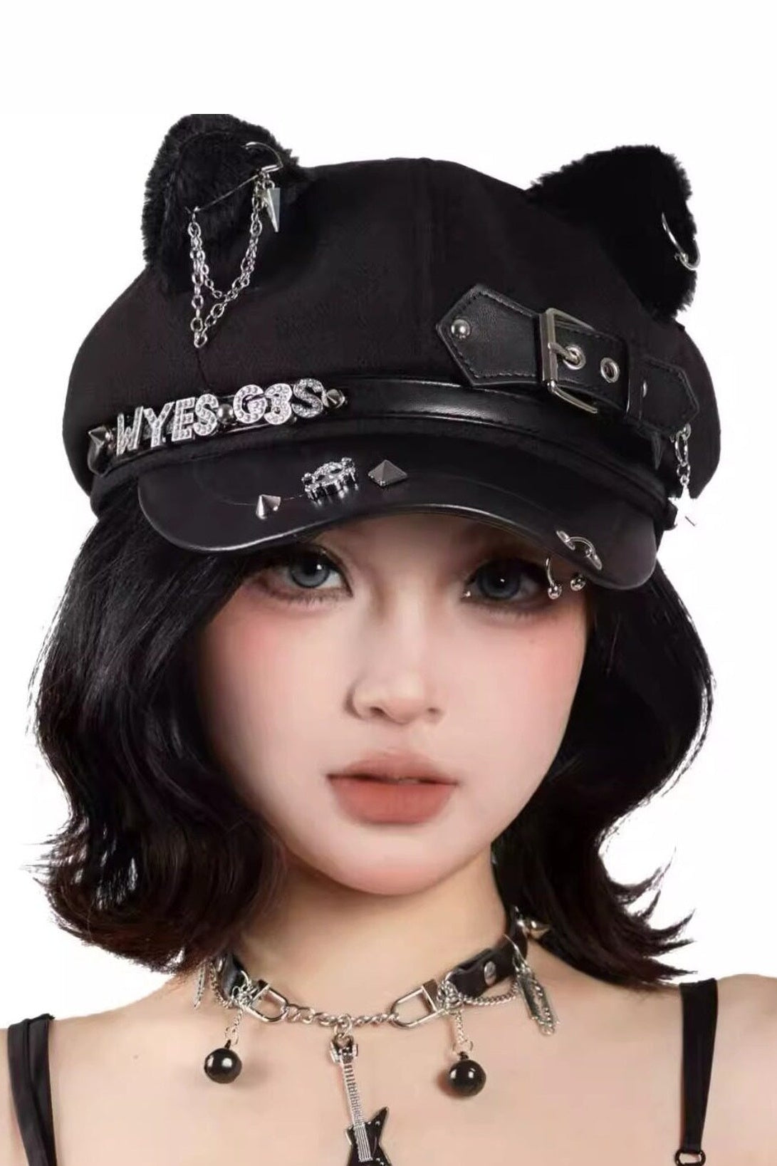바이오닉 캣 펑크 리벳 고양이 귀 베레모