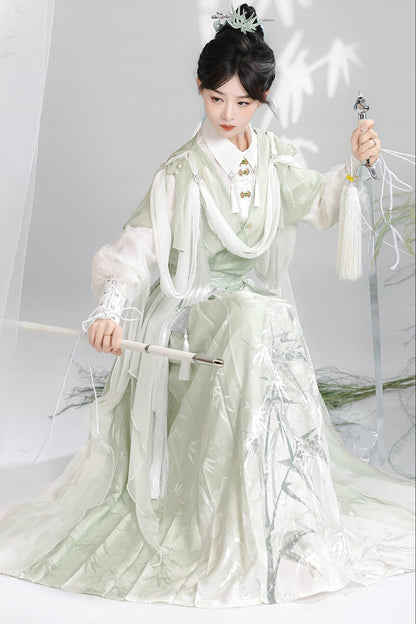 Green Modified Han Elements Hanfu Top and Skirt Set-Up