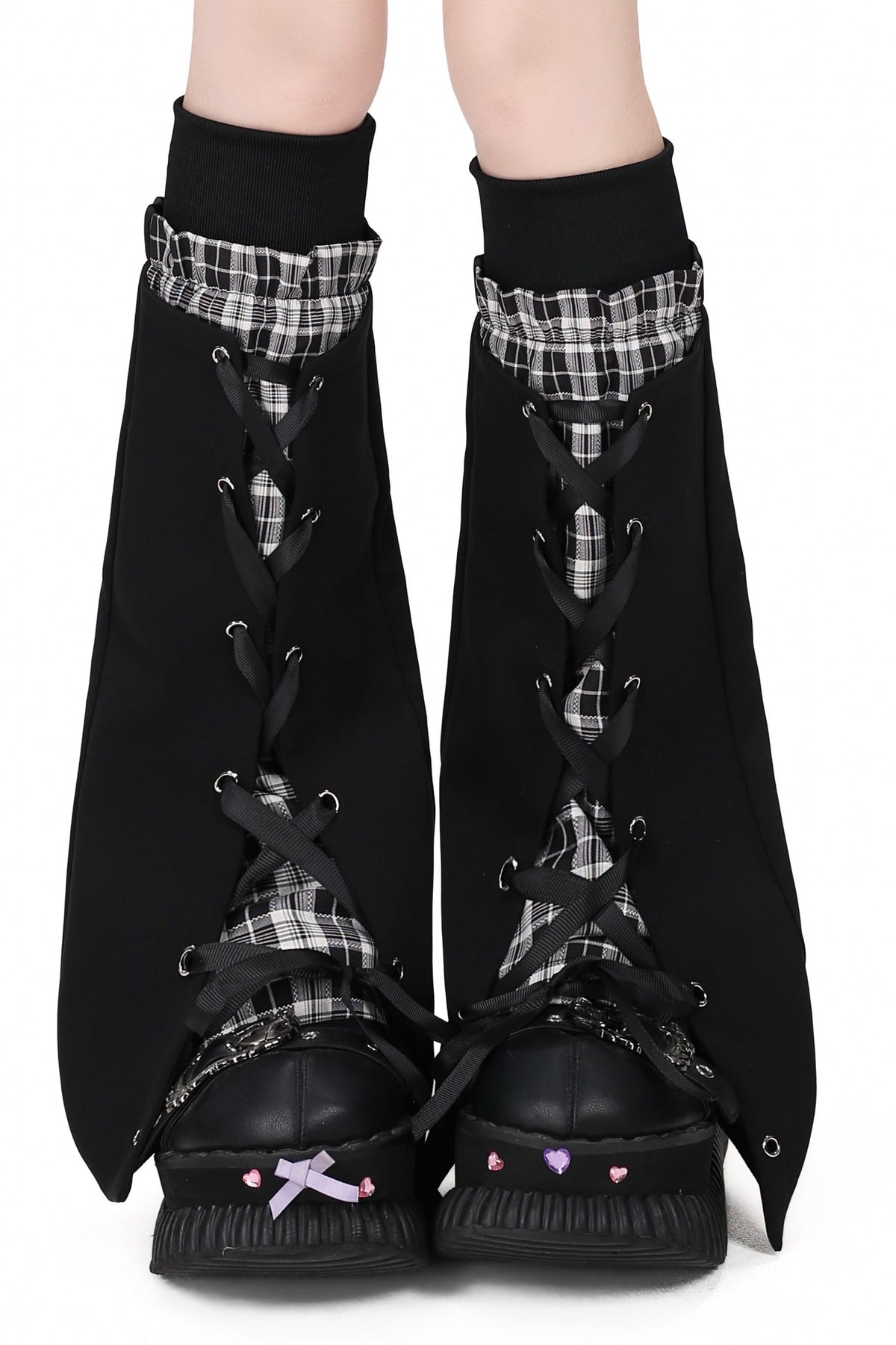 Cross-Tied Plaid Leg Warmers