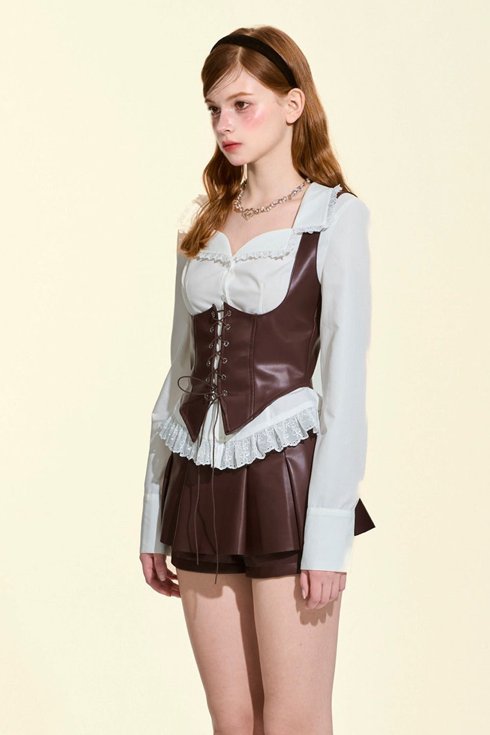 Retro Leather Corset Vest Skirt Set-Up