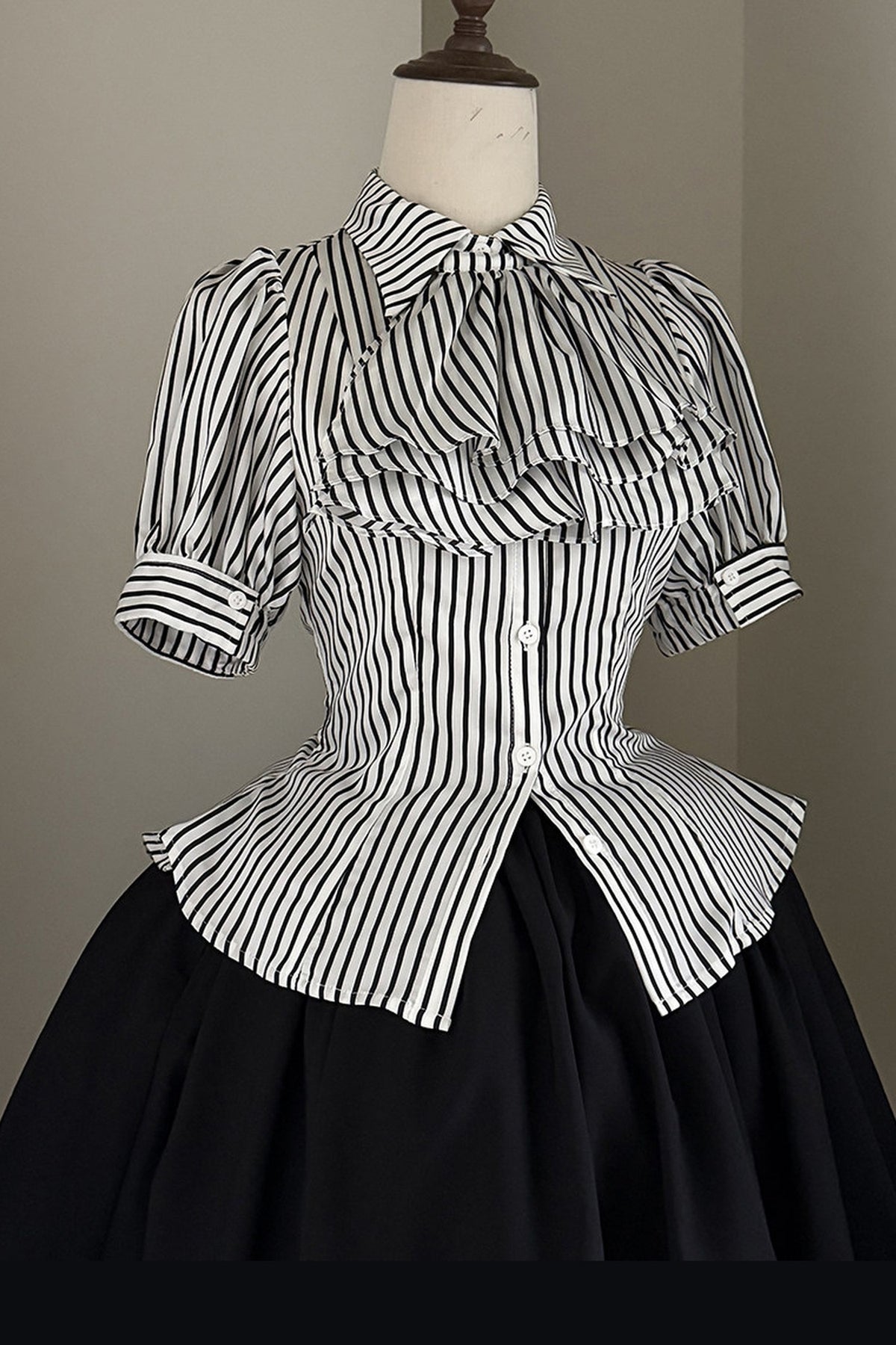 Gothic Striped Ruffle Short-Sleeve Shirt