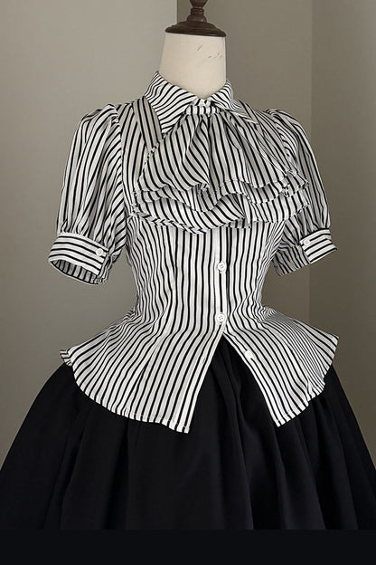 Gothic Striped Ruffle Short-Sleeve Shirt