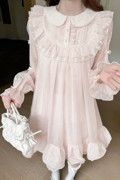 Pink Polka Dot Long Sleeve Princess Dress