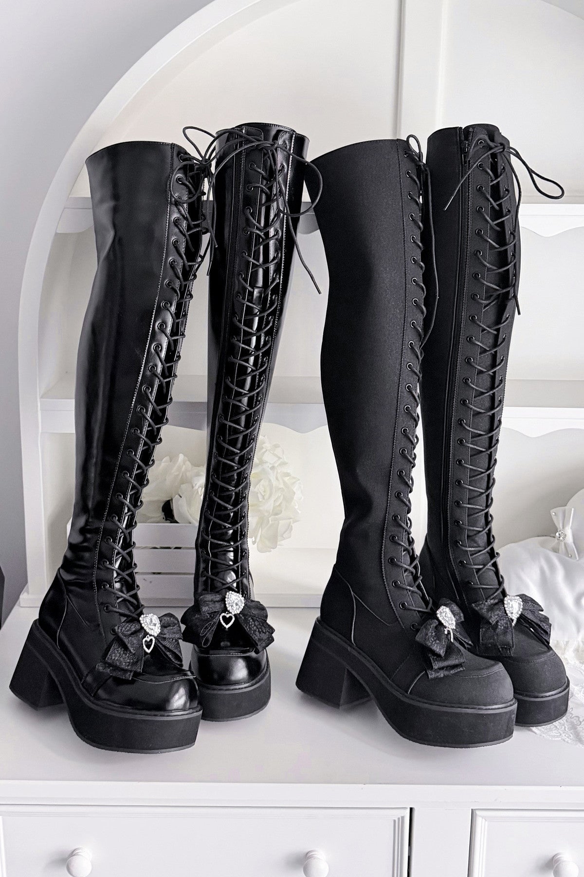 Cross-Studded Platform Over-The-Knee Boots
