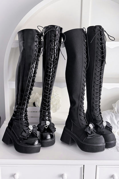 Cross-Studded Platform Over-The-Knee Boots