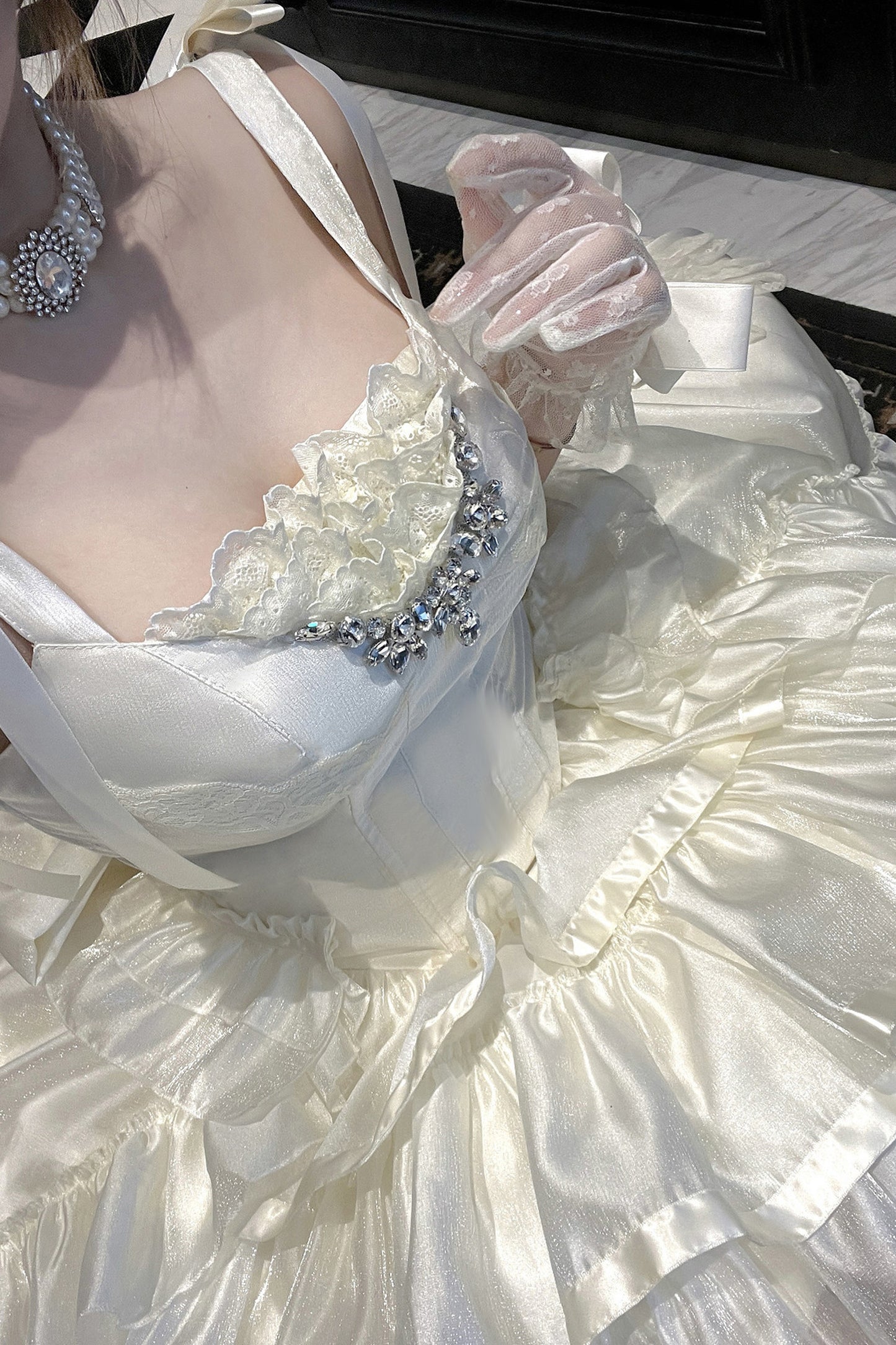 Elegant Floral Satin Ribbon Lolita Dress