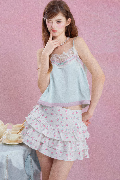 Camisole-Oberteil aus Satin mit Spitze
