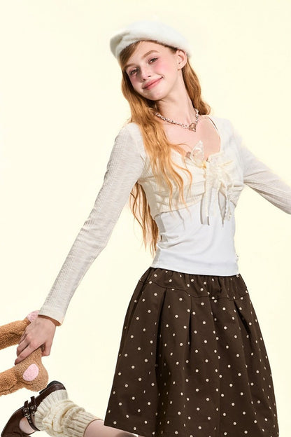 Brown Polka Dot A-Line Skirt