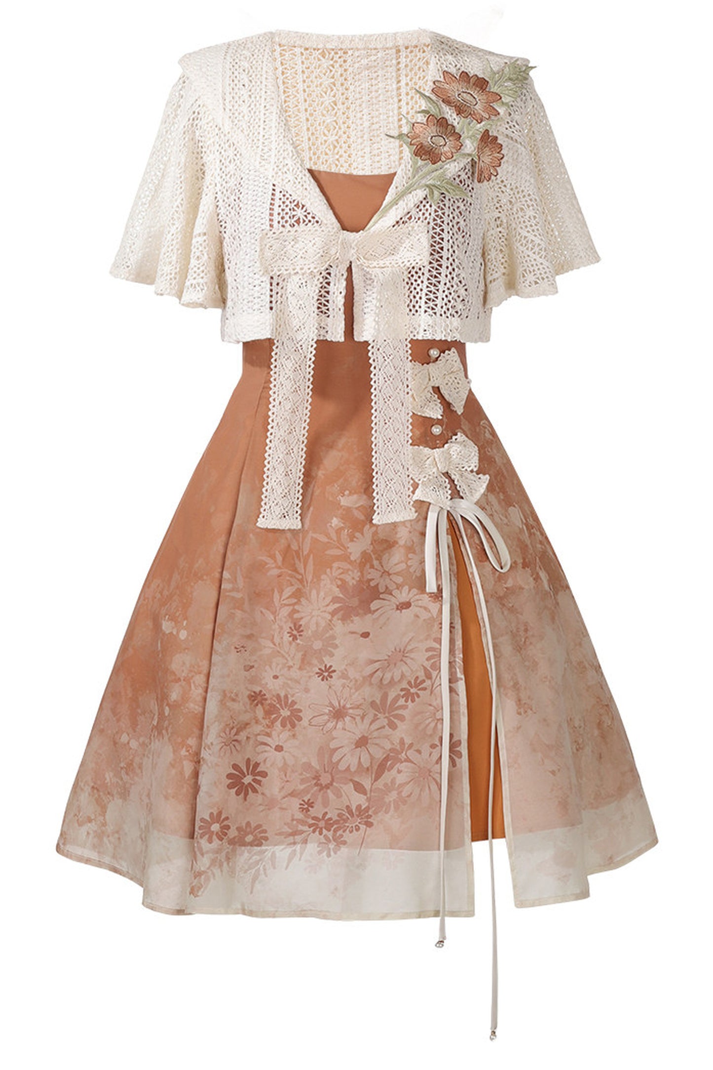 Sonnenbeschienenes Blüten-Hanfu-Kleid-und-Umhang-Set