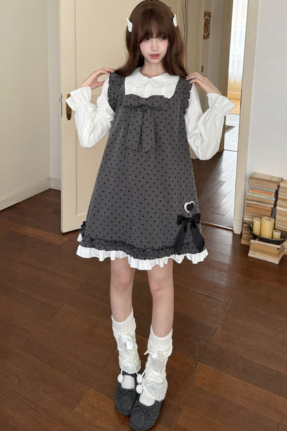 Layered-Look Polka Dot Dress