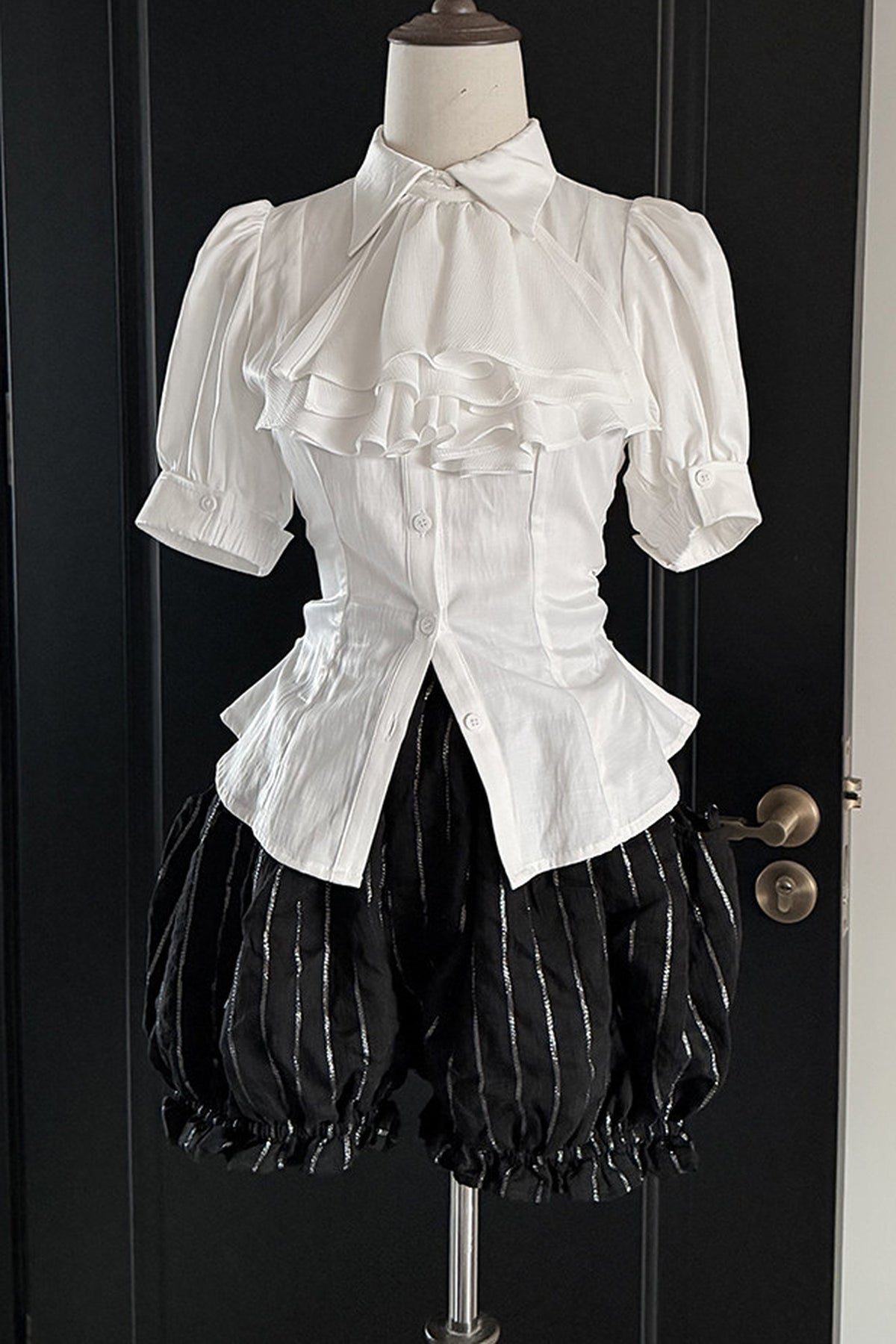 Gothic Striped Ruffle Short-Sleeve Shirt