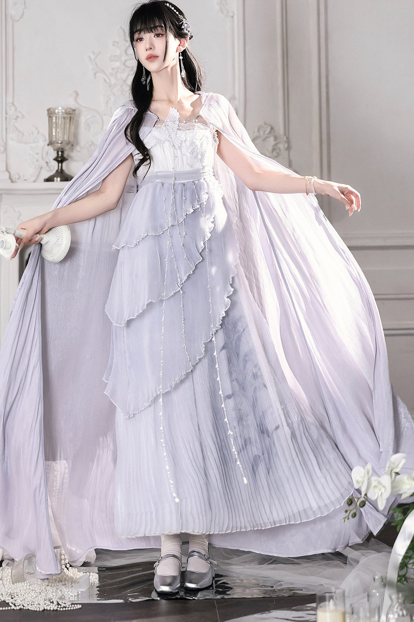 Kleid-Set im griechischen Stil mit Empire-Taille und Cape