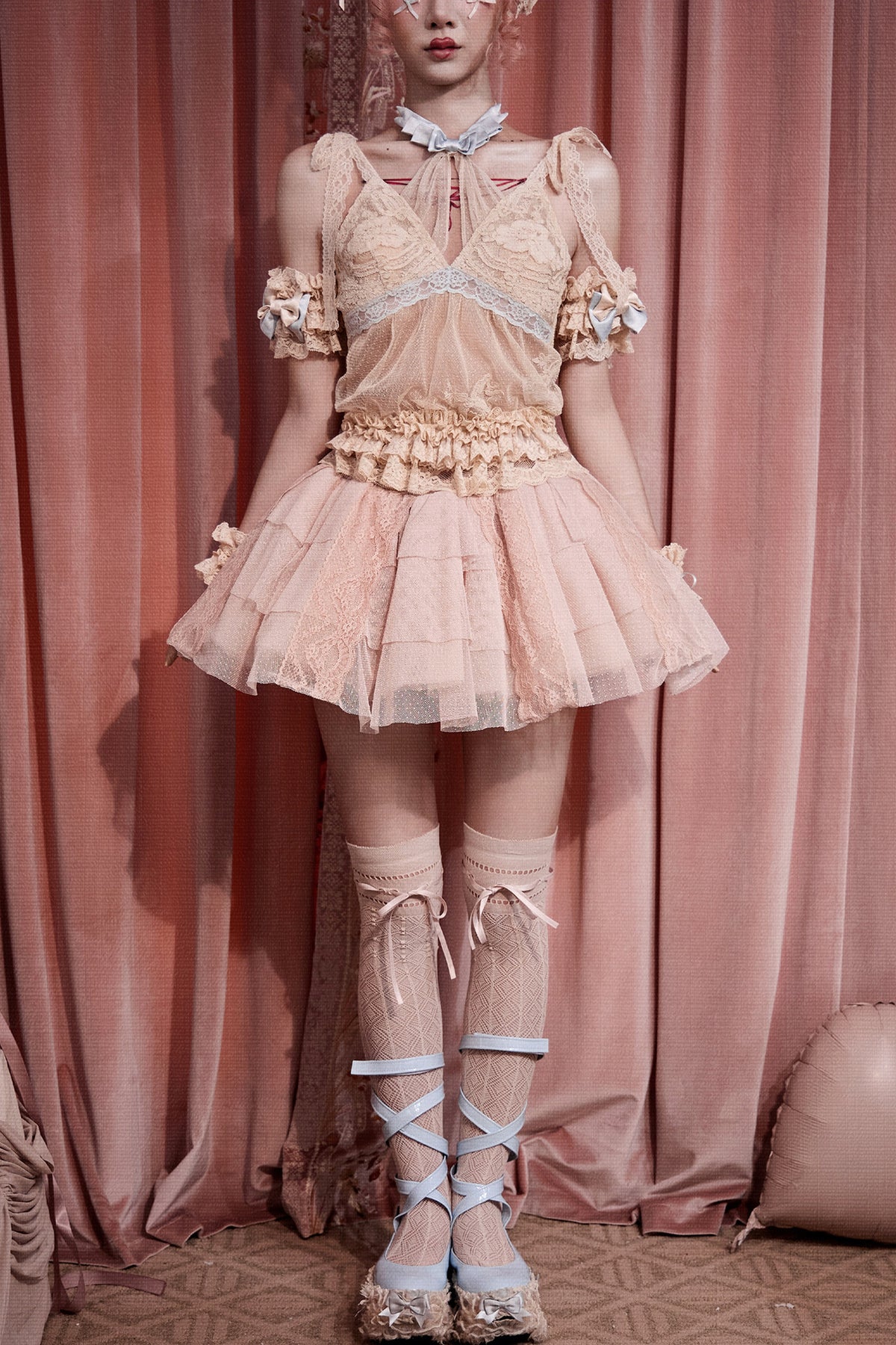 Pink Mesh Lace Skirt