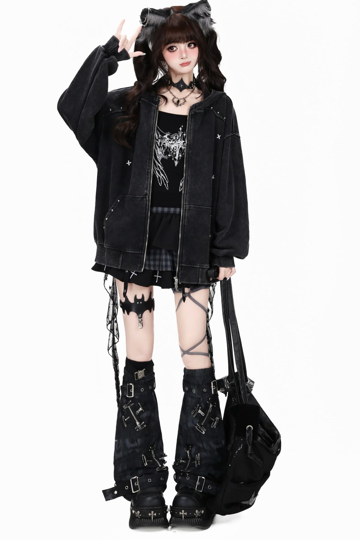 Studded Hooded Loose Jacket
