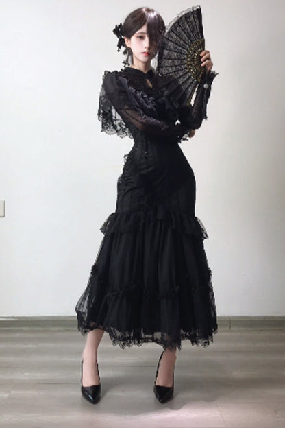 Embroidered Fishtail Qipao Dress