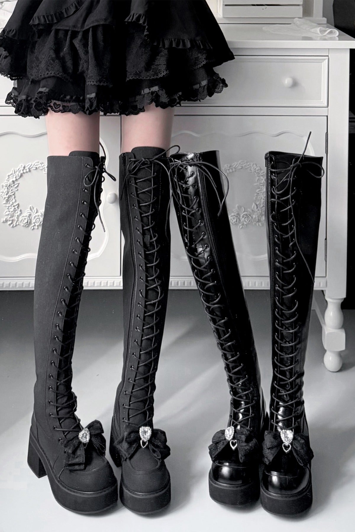 Cross-Studded Platform Over-The-Knee Boots