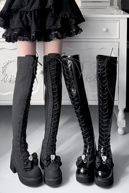Cross-Studded Platform Over-The-Knee Boots