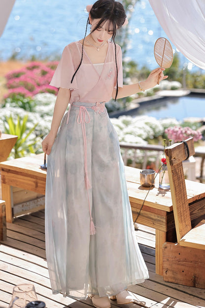 New Chinese Style Hanfu Top and Pants Set