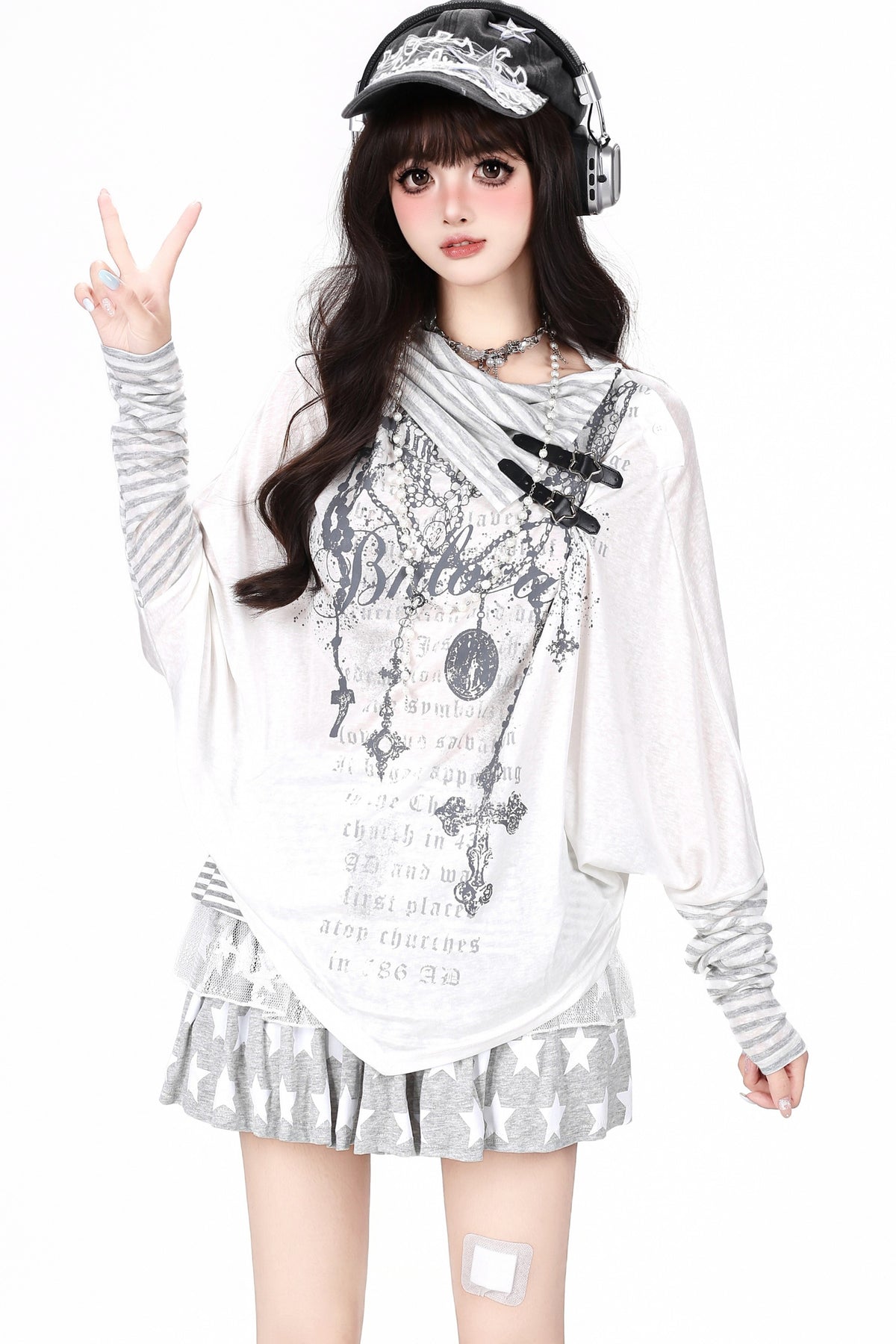Gothic Print Striped Base Layer Top