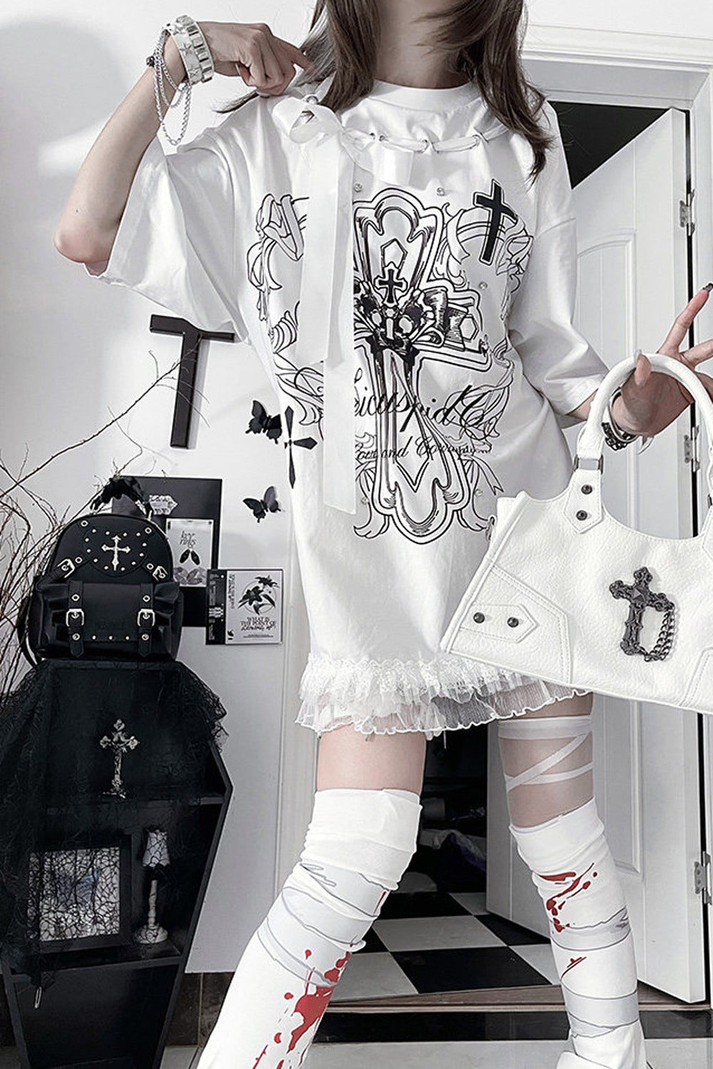 Camiseta holgada de manga corta Night Blood carta de amor