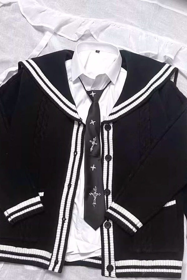 Loose Fit Black Knit Cardigan