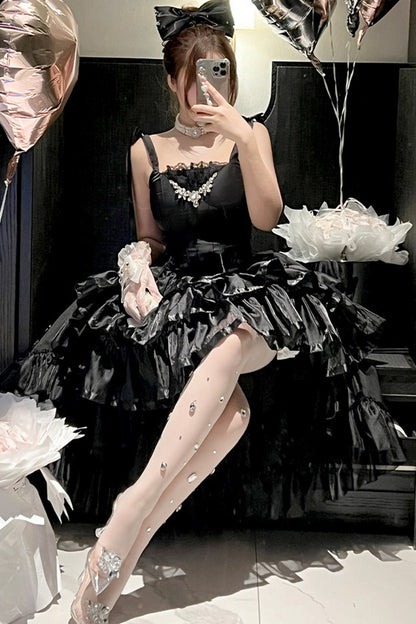 Elegant Floral Satin Ribbon Lolita Dress