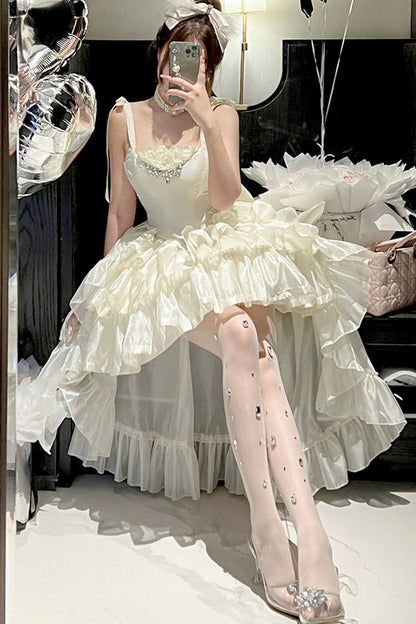 Elegant Floral Satin Ribbon Lolita Dress