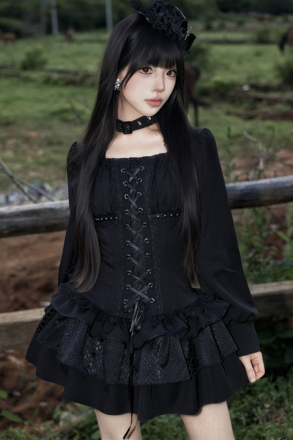 Black Gothic Patchwork Lace Dress