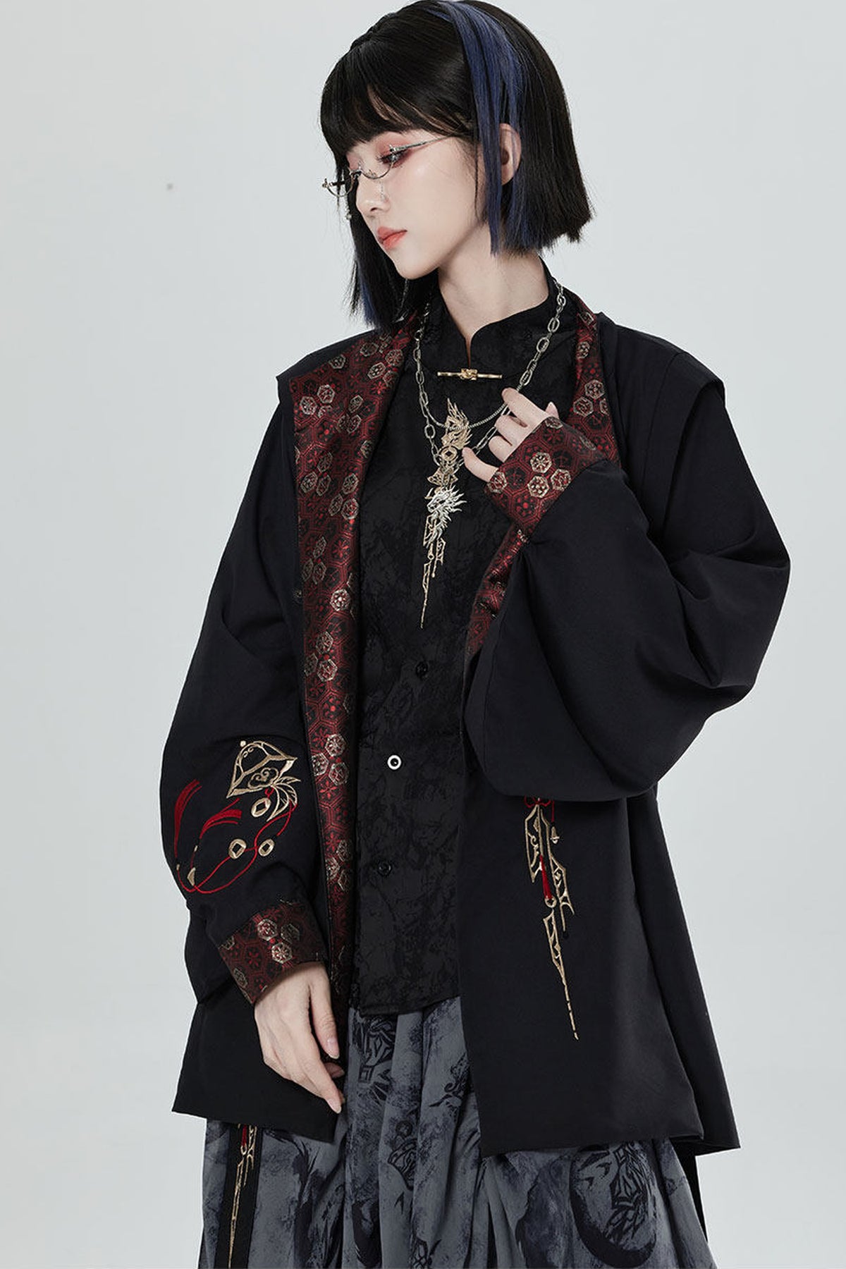 Chinese Style Embroidered Trench Coat and Pants Set-Up
