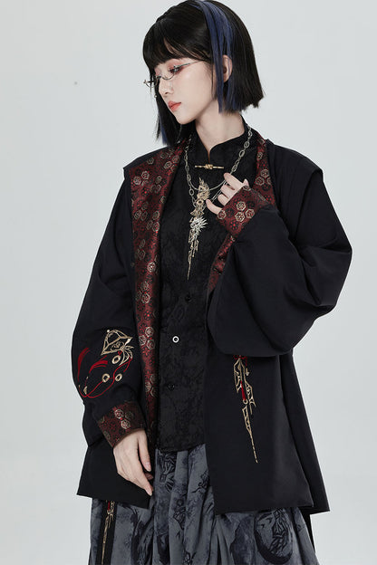Chinese Style Embroidered Trench Coat and Pants Set-Up