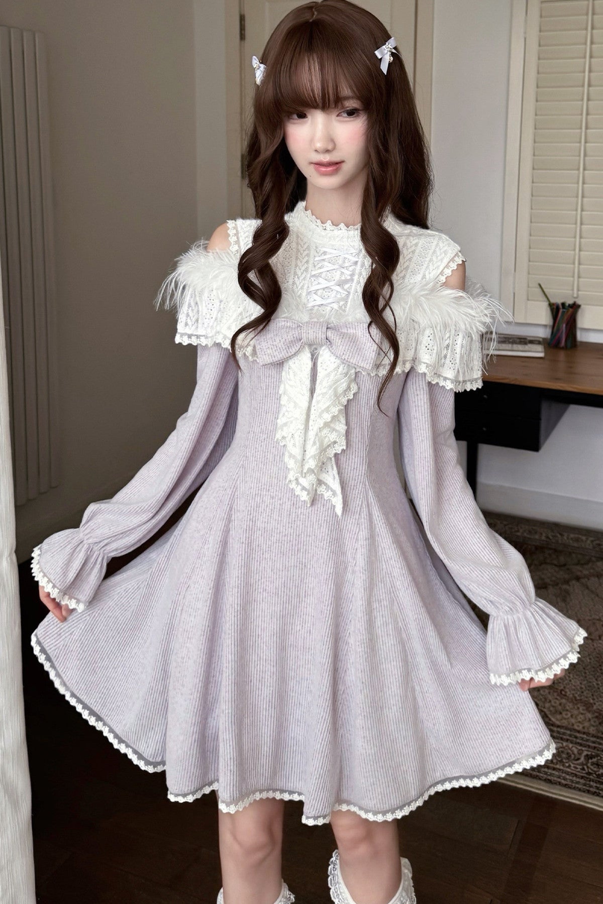 Robe en maille à épaules dénudées Wisteria