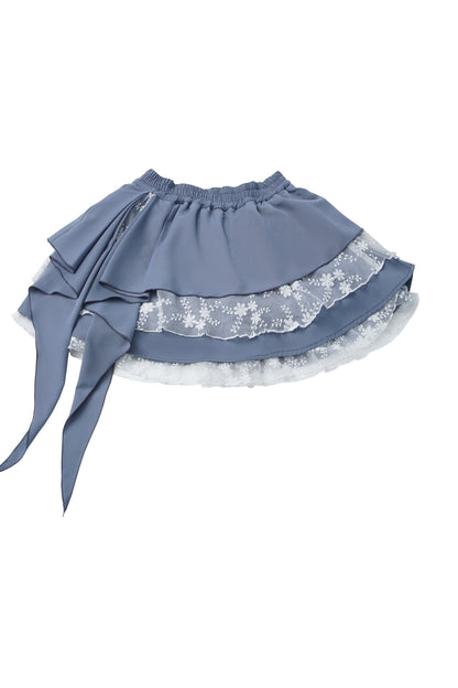 Blaues neues Set aus chinesisch inspiriertem, mehrlagigem asymmetrischem Hemd und langem Rock