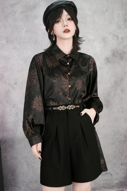 Mandala Lantern Sleeve Printed Shirt