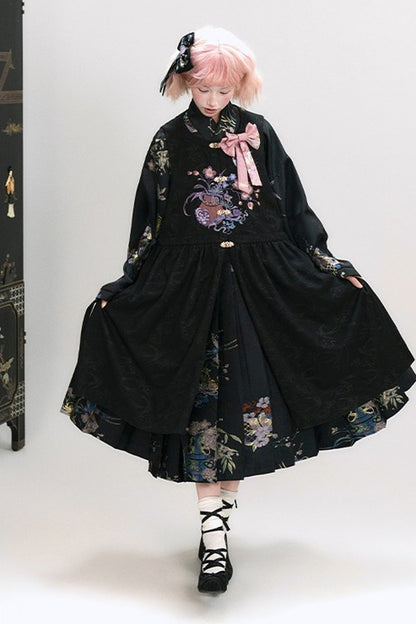 Floral Hanfu Puffy Dress Set